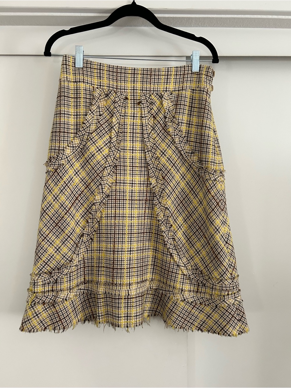elevenses Yellow Plaid Tweed A-Line Skirt